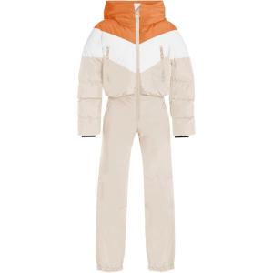 Haloumoning Girls One Piece Snowsuits Kids Puffer Waterproof Hooded Ski Suits Coveralls Winter Jumpsuits 5-14 Years(Khaki)