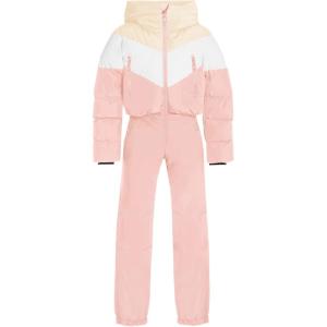Haloumoning Girls One Piece Snowsuits Kids Puffer Waterproof Hooded Ski Suits Coveralls Winter Jumpsuits 5-14 Years(Light Pink)