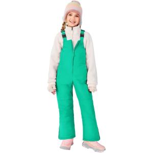 Haloumoning Girls Snow Bib Overalls Kids Adjustable Flared Waterproof Bib Ski Snowsuits Quilted Winter Jumpsuits 5-14 Years(Blue Green)