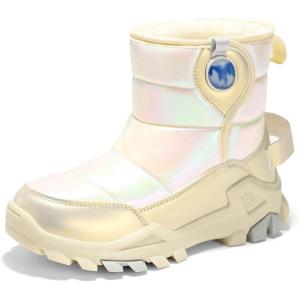 Haloumoning Girls Snow Boots Waterproof Anti-Slip Fur Lined Outdoor Winter Shoes for Little/Big Kids(White)