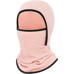 Haloumoning Kids Girls Winter Ski Face Mask Balaclava Youth Fleece Warmer Hooded Windproof Neck Gaiter 8-12 Years(Pink)