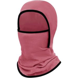 Haloumoning Kids Girls Winter Ski Face Mask Balaclava Youth Fleece Warmer Hooded Windproof Neck Gaiter 8-12 Years(Rose Red)