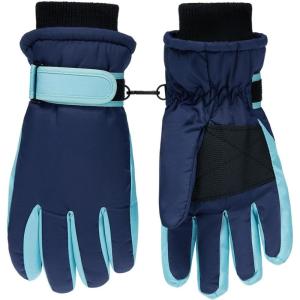 Haloumoning Kids Ski Gloves Waterproof Thermal Winter Warm Snow Snowboard Cycling Gloves for Boys Girls 3-15Y(Navy Blue)