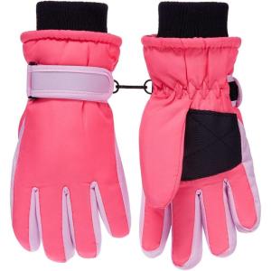 Haloumoning Kids Ski Gloves Waterproof Thermal Winter Warm Snow Snowboard Cycling Gloves for Boys Girls 3-15Y(Red)