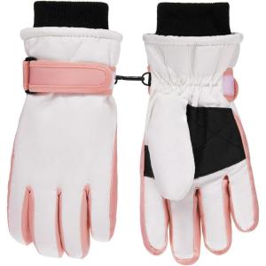 Haloumoning Kids Ski Gloves Waterproof Thermal Winter Warm Snow Snowboard Cycling Gloves for Boys Girls 3-15Y(White and Pink)