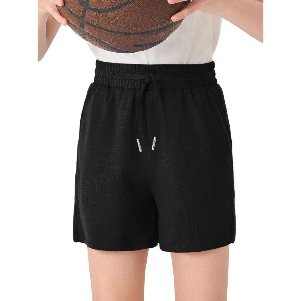 imageHaloumoning Boys Mesh Athletic Shorts Kids Quick Dry Side Slit Basketball Gym Shorts with Pockets 514 YearsBlack