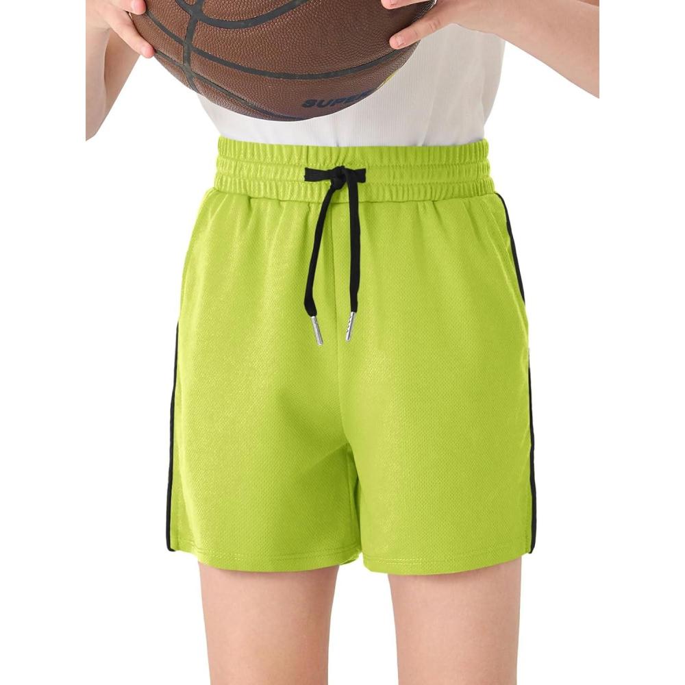imageHaloumoning Boys Mesh Athletic Shorts Kids Quick Dry Side Slit Basketball Gym Shorts with Pockets 514 YearsNeon Green