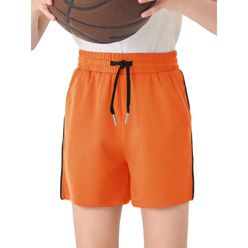 imageHaloumoning Boys Mesh Athletic Shorts Kids Quick Dry Side Slit Basketball Gym Shorts with Pockets 514 YearsOrange