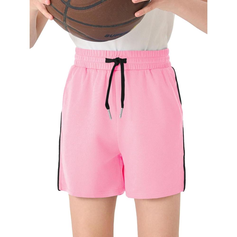 imageHaloumoning Boys Mesh Athletic Shorts Kids Quick Dry Side Slit Basketball Gym Shorts with Pockets 514 YearsPink