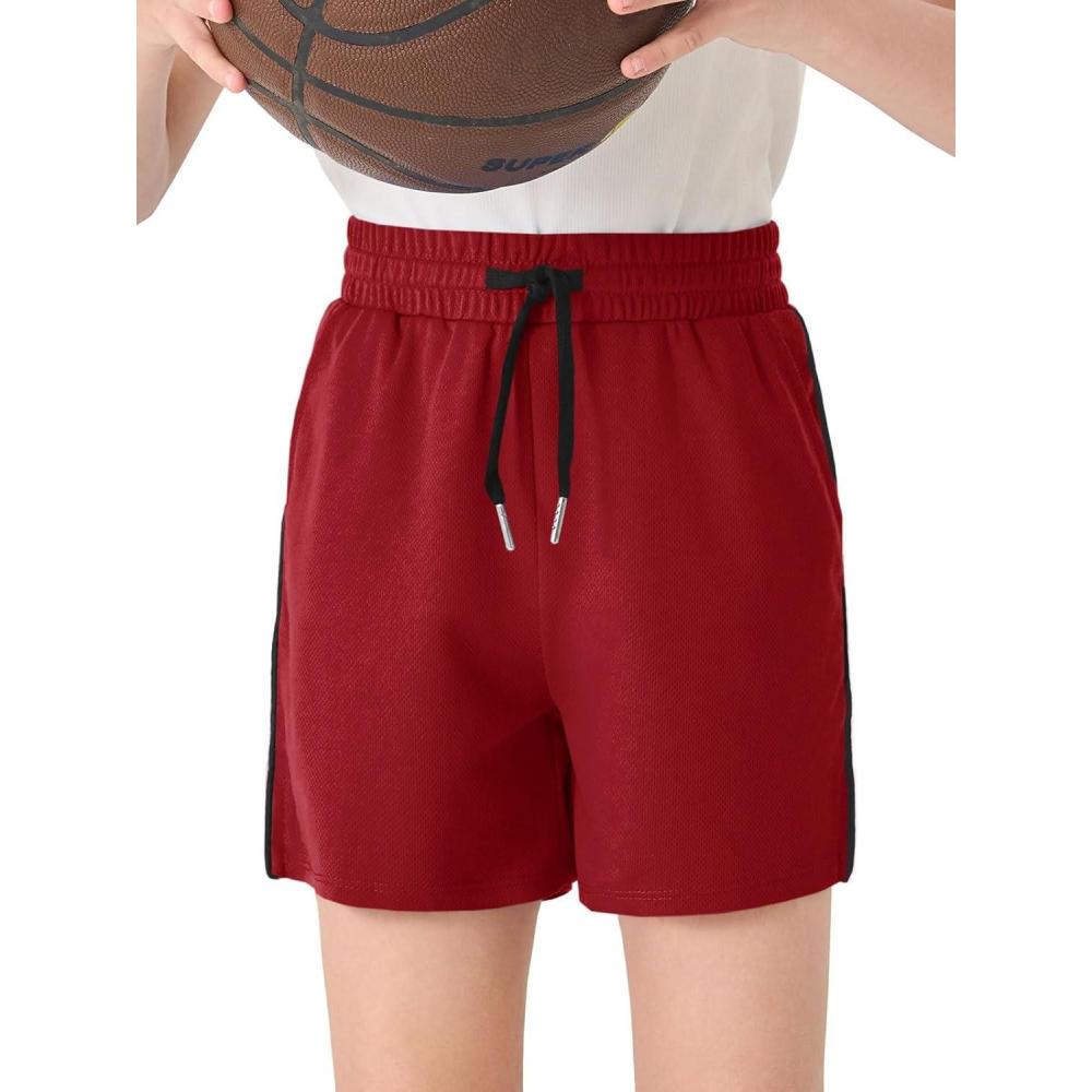 imageHaloumoning Boys Mesh Athletic Shorts Kids Quick Dry Side Slit Basketball Gym Shorts with Pockets 514 YearsWine Red