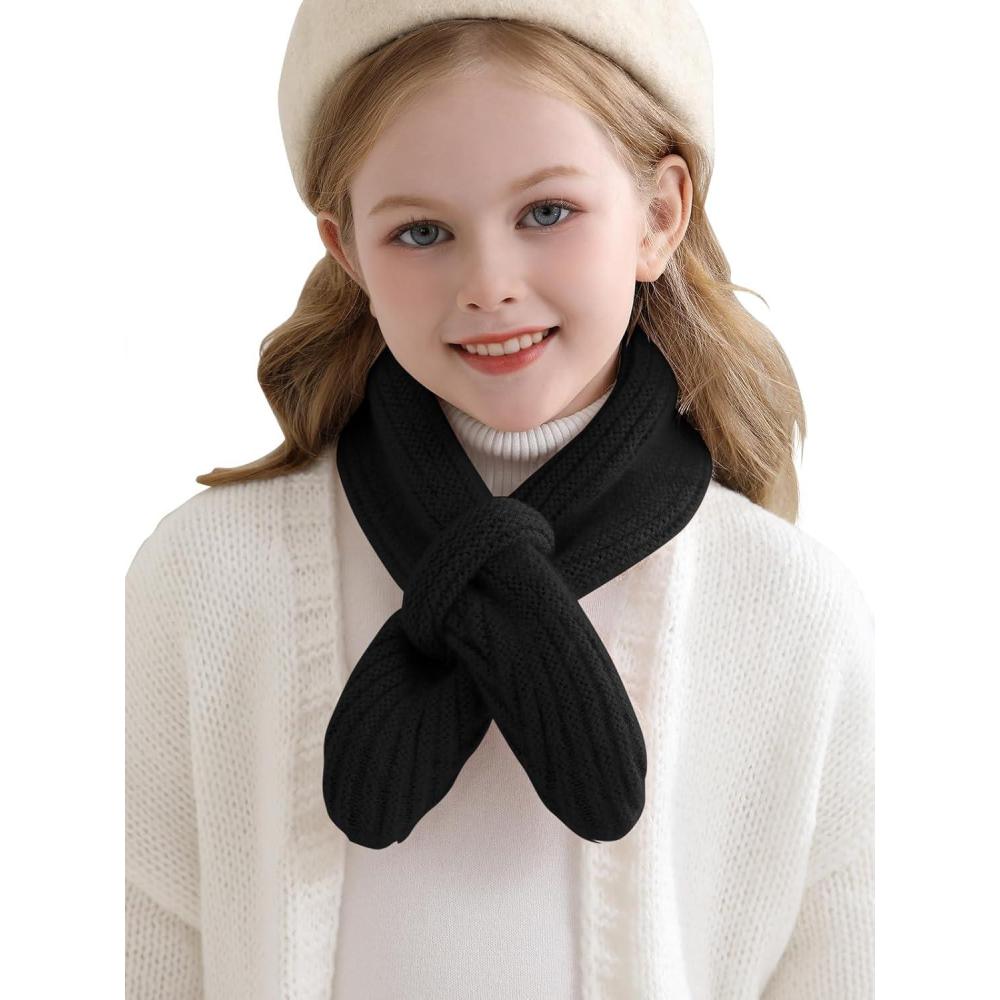 imageHaloumoning Kids Girls Knit Scarf Toddler Warm Winter Cross Tie Wrap Neck Warmer Cute Scarves 114 YearsBlack