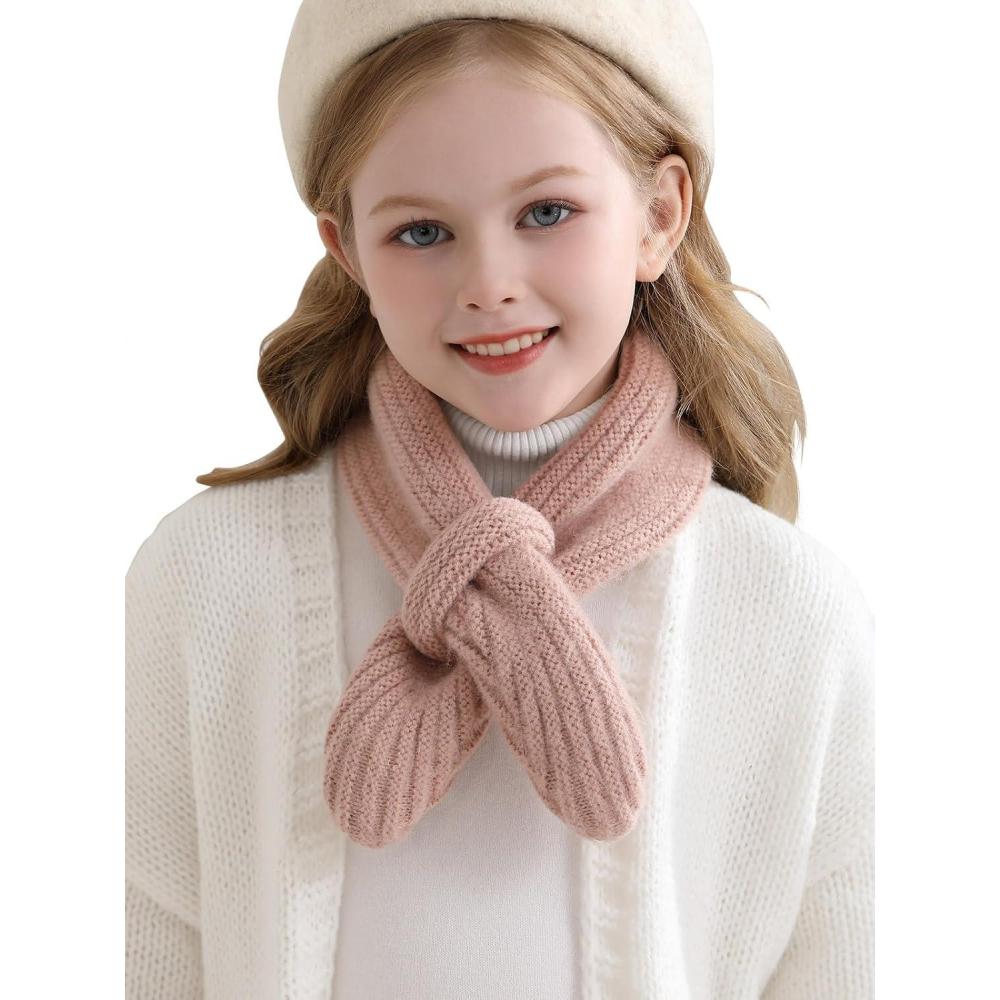 imageHaloumoning Kids Girls Knit Scarf Toddler Warm Winter Cross Tie Wrap Neck Warmer Cute Scarves 114 YearsPink