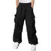 Haloumoning Boys Baggy Cargo Pants Casual Loose Fit Parachute Pant Fashion Harem Joggers with Pockets(Black)