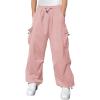 Haloumoning Boys Baggy Cargo Pants Casual Loose Fit Parachute Pant Fashion Harem Joggers with Pockets(Pink)
