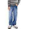 Haloumoning Boys Casual Baggy Denim Pants Kids Elastic Waist Wide Leg Jeans with Pockets 5-14 Years(Blue)