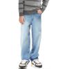 Haloumoning Boys Casual Baggy Denim Pants Kids Elastic Waist Wide Leg Jeans with Pockets 5-14 Years(Light Blue)