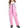 Haloumoning Girls Snow Bibs Kids Fleece Lined Waterproof Ski Pants Overalls with Pockets 4-12 Years(Light Pink)