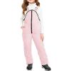 Haloumoning Girls Snow Bibs Kids Fleece Lined Waterproof Ski Pants Overalls with Pockets 4-12 Years(Pink)