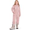 Haloumoning Kids Snow Suit Girls Hooded Waterproof Insulated One Piece Ski Suit 5-14 Years(Light Pink)