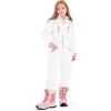 Haloumoning Kids Snow Suit Girls Hooded Waterproof Insulated One Piece Ski Suit 5-14 Years(White)