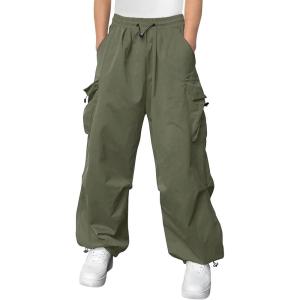 Haloumoning Boys Baggy Cargo Pants Casual Loose Fit Parachute Pant Fashion Harem Joggers with Pockets(Army Green)