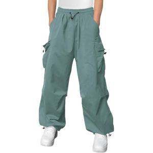 Haloumoning Boys Baggy Cargo Pants Casual Loose Fit Parachute Pant Fashion Harem Joggers with Pockets(Blue Gray)