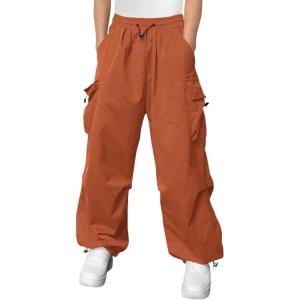 Haloumoning Boys Baggy Cargo Pants Casual Loose Fit Parachute Pant Fashion Harem Joggers with Pockets(Brick Red)