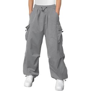 Haloumoning Boys Baggy Cargo Pants Casual Loose Fit Parachute Pant Fashion Harem Joggers with Pockets(Grey)