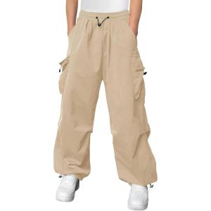 Haloumoning Boys Baggy Cargo Pants Casual Loose Fit Parachute Pant Fashion Harem Joggers with Pockets(Khaki)