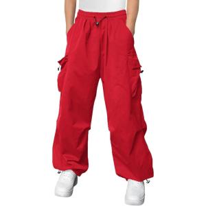 Haloumoning Boys Baggy Cargo Pants Casual Loose Fit Parachute Pant Fashion Harem Joggers with Pockets(Red)