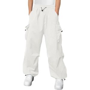 Haloumoning Boys Baggy Cargo Pants Casual Loose Fit Parachute Pant Fashion Harem Joggers with Pockets(White)