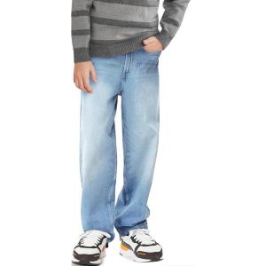 Haloumoning Boys Casual Baggy Denim Pants Kids Elastic Waist Wide Leg Jeans with Pockets 5-14 Years(Light Blue)
