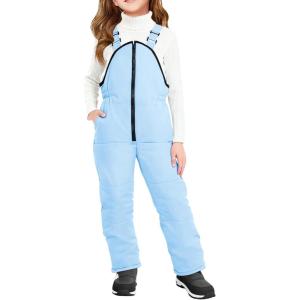Haloumoning Girls Snow Bibs Kids Fleece Lined Waterproof Ski Pants Overalls with Pockets 4-12 Years(Blue)