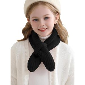 Haloumoning Kids Girls Knit Scarf Toddler Warm Winter Cross Tie Wrap Neck Warmer Cute Scarves 1-14 Years(Black)