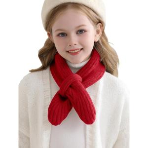 Haloumoning Kids Girls Knit Scarf Toddler Warm Winter Cross Tie Wrap Neck Warmer Cute Scarves 1-14 Years(Red)