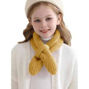 Haloumoning Kids Girls Knit Scarf Toddler Warm Winter Cross Tie Wrap Neck Warmer Cute Scarves 1-14 Years(Yellow)