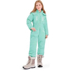 Haloumoning Kids Snow Suit Girls Hooded Waterproof Insulated One Piece Ski Suit 5-14 Years(Sky Blue)