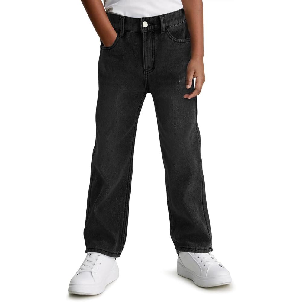 imageHaloumoning Boys Jeans Kids Fashion Fleece Lined Elastic Waist Denim Pants with Pockets 514 YearsBlack