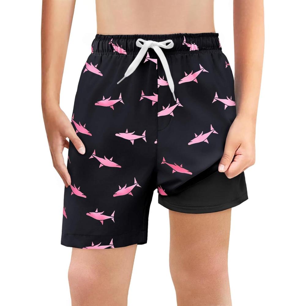 imageHaloumoning Boys Swim Trunks with Boxer Brief Liner Kids Gradient Quick Dry Swimming Shorts 514 YearsZ1 Black