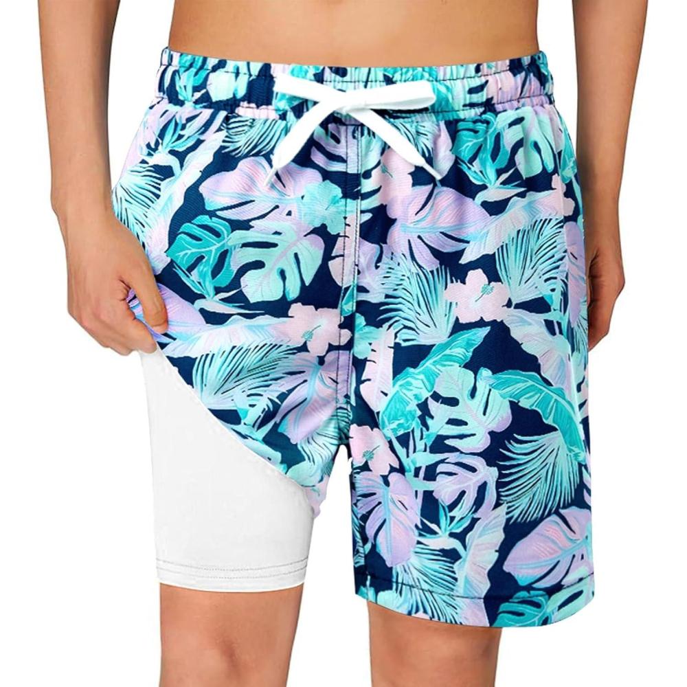 imageHaloumoning Boys Swim Trunks with Compression Liner Kids Drawstring Bathing Suit Quick Dry Swim Shorts 514 YearsGreen