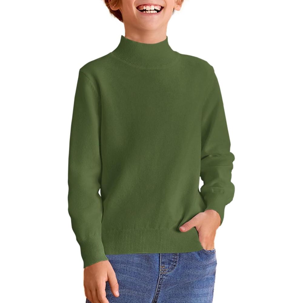 imageHaloumoning Boys Turtleneck Sweater Kids Fashion Long Sleeve Knit Pullover Sweaters 514 YearsArmy Green