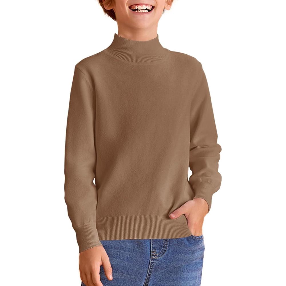 imageHaloumoning Boys Turtleneck Sweater Kids Fashion Long Sleeve Knit Pullover Sweaters 514 YearsBrown