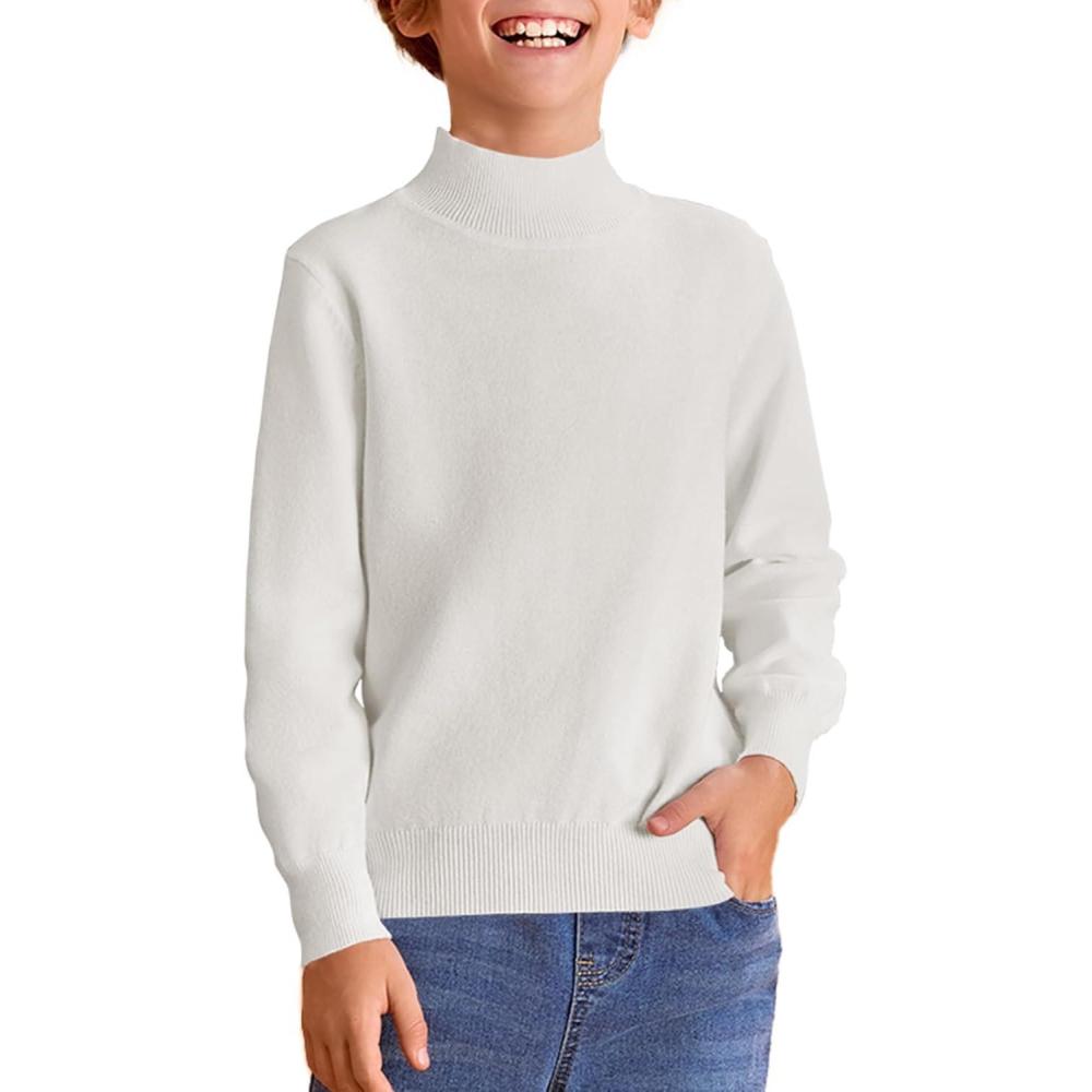 imageHaloumoning Boys Turtleneck Sweater Kids Fashion Long Sleeve Knit Pullover Sweaters 514 YearsWhite