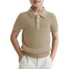Haloumoning Boys Cable Knit Polo Shirt Kids Short Sleeve Sweater Fashion Pullover Tops Clothes 5-14 Years(Khaki)
