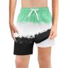 Haloumoning Boys Swim Trunks with Boxer Brief Liner Kids Gradient Quick Dry Swimming Shorts 5-14 Years(Green and Black)