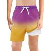 Haloumoning Boys Swim Trunks with Boxer Brief Liner Kids Gradient Quick Dry Swimming Shorts 5-14 Years(Purple and Yellow)