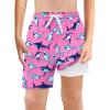 Haloumoning Boys Swim Trunks with Boxer Brief Liner Kids Gradient Quick Dry Swimming Shorts 5-14 Years(Z1- Bright Pink)