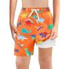 Haloumoning Boys Swim Trunks with Boxer Brief Liner Kids Gradient Quick Dry Swimming Shorts 5-14 Years(Z1- Orange)
