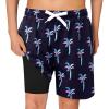Haloumoning Boys Swim Trunks with Compression Liner Kids Drawstring Bathing Suit Quick Dry Swim Shorts 5-14 Years(Black)