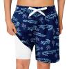 Haloumoning Boys Swim Trunks with Compression Liner Kids Drawstring Bathing Suit Quick Dry Swim Shorts 5-14 Years(Navy Blue)